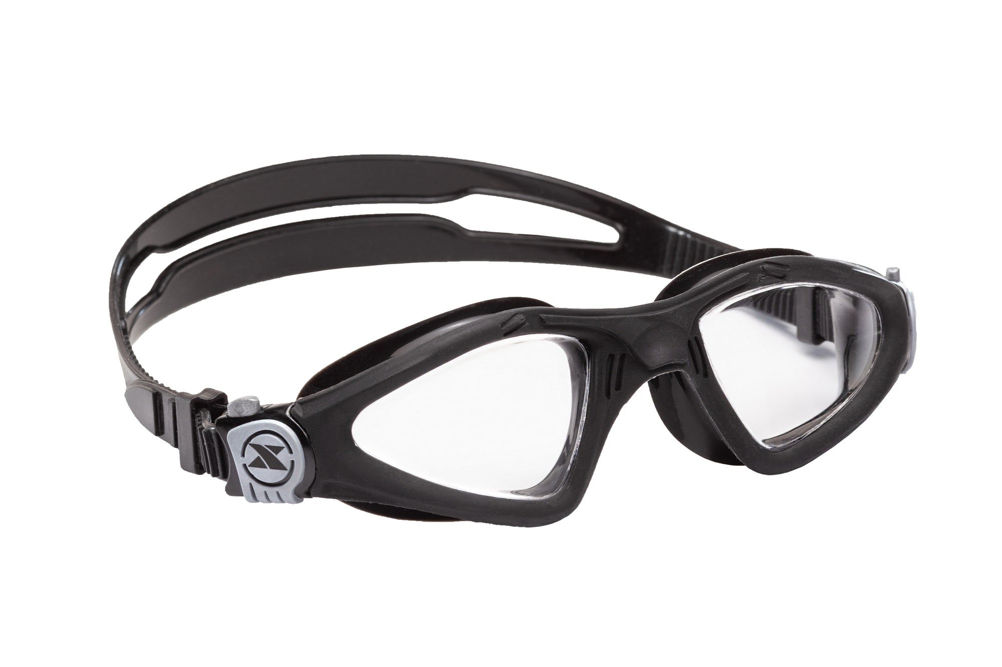 black goggles swimming Velocity Clear Swim Goggles